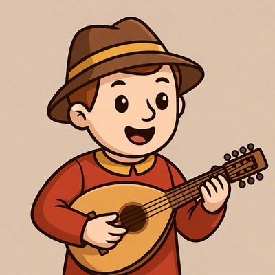 Cartoon boy playing lute