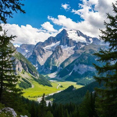 Majestic Snow-Capped Mountains with Valley