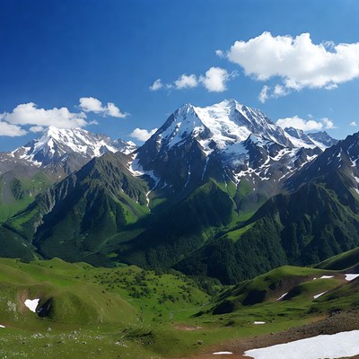 Snowy Peaks in Green Mountain Valley
