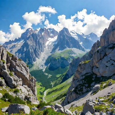 Majestic Mountain Valley with Snow Peaks