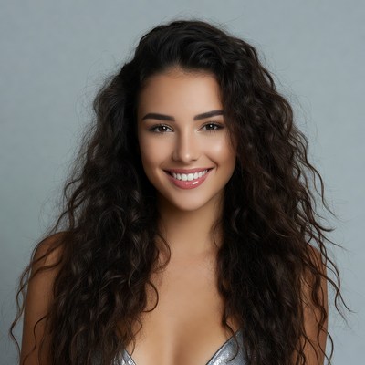 Smiling woman with curly hair