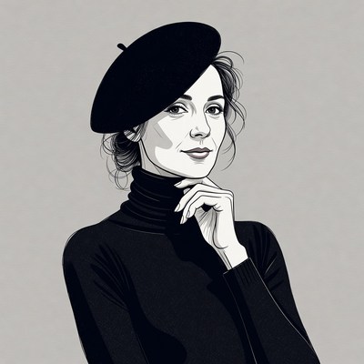 Woman wearing black beret and turtleneck