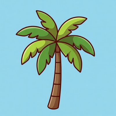 Cartoon Palm Tree on Blue Background