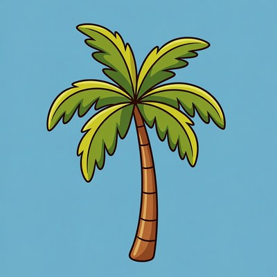 Cartoon Palm Tree on Blue Background