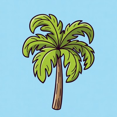 Cartoon Palm Tree on Blue Background