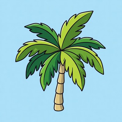 Cartoon Palm Tree on Blue Background