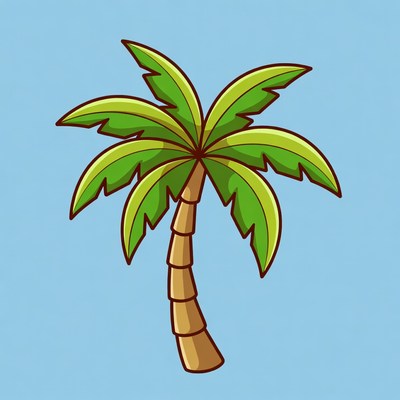 Cartoon Palm Tree on Blue Background