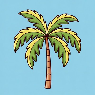 Cartoon Palm Tree on Blue Background