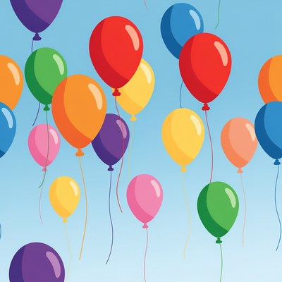 Colorful Balloons Floating on Blue Background