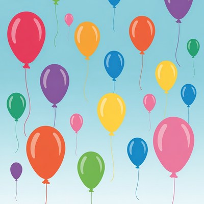 Colorful Balloons Floating on Blue Background