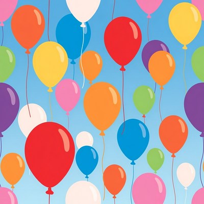 Colorful Balloons Floating on Blue Background