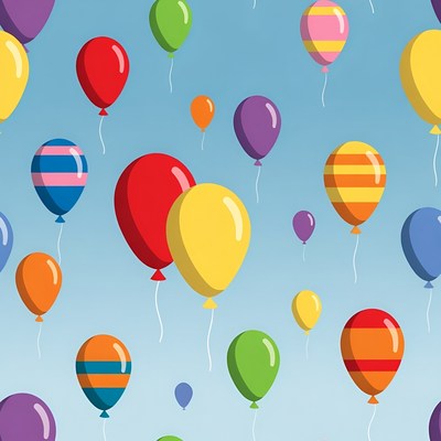 Colorful Balloons Floating on Blue Background