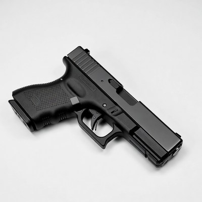 Black Glock Handgun on White Background