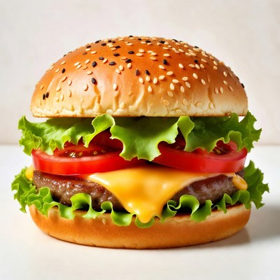 Fresh Cheeseburger with Lettuce and Tomato