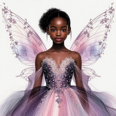 African-American girl fairy with wings