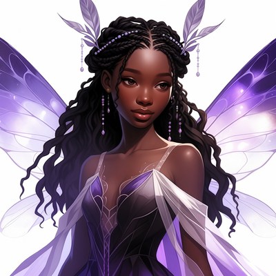 African-American woman fairy with purple wings
