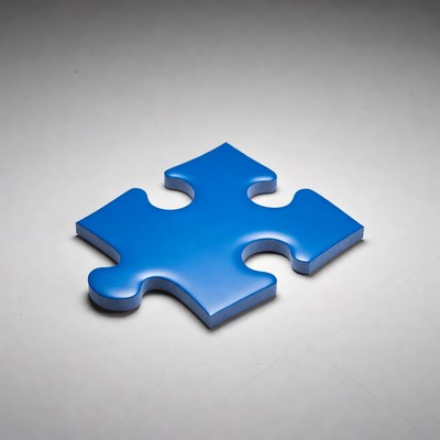Blue puzzle piece on white background