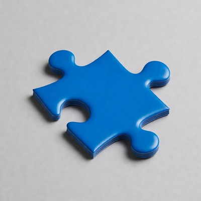 Blue puzzle piece on gray background