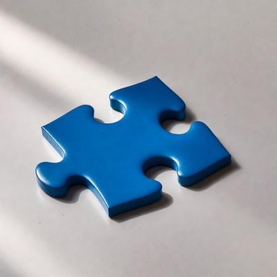 Blue puzzle piece on white surface