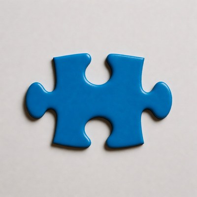 Blue puzzle piece on white