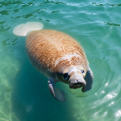 Manatee swimming in turquoise water