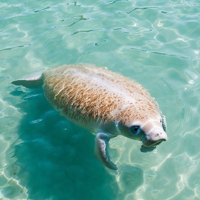 Manatee swimming in clear blue water