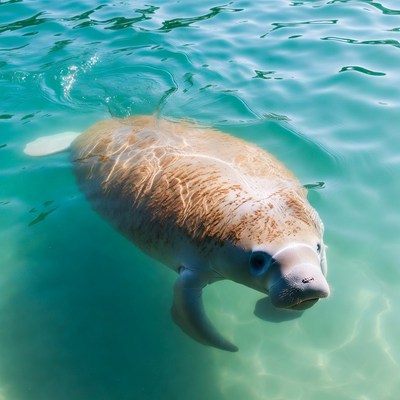 Manatee swimming in clear blue water
