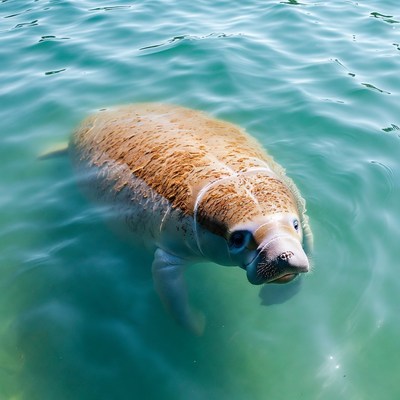 Manatee swimming in turquoise water