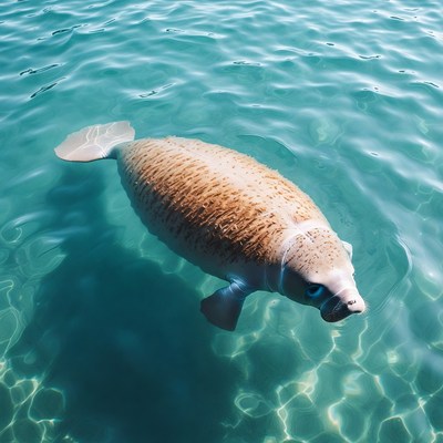 Manatee swimming in clear blue water