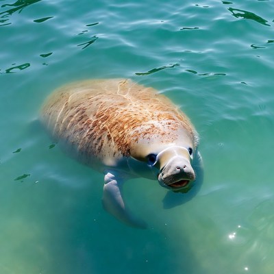 Manatee swimming in turquoise water