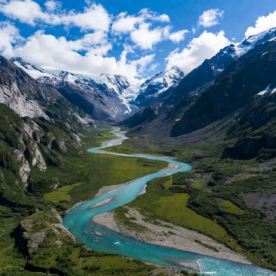 Turquoise River in Snowy Mountains