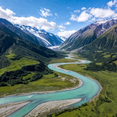 Turquoise River in Snowy Mountains