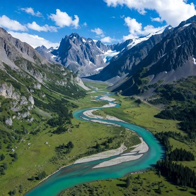Turquoise River in Snowy Mountains