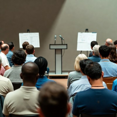 Crowd attending conference presentation
