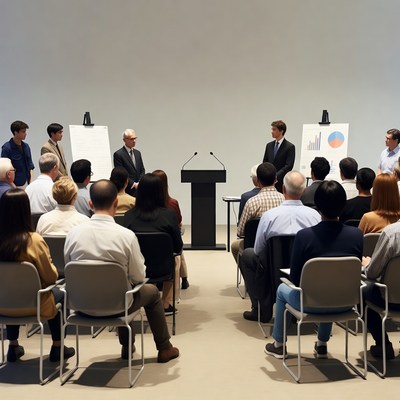 Business meeting with charts and podium