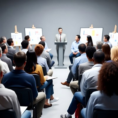 Man speaking at business seminar