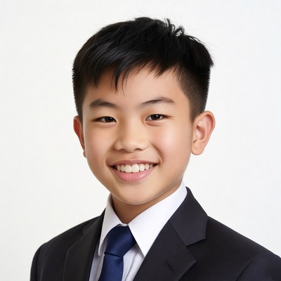 Asian boy smiling in suit