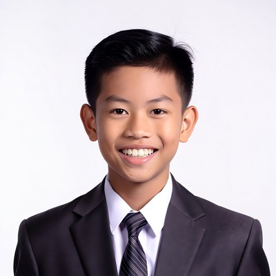 Smiling Asian boy in suit