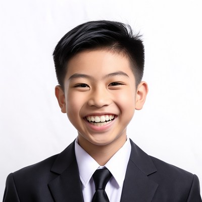 Smiling Asian boy in suit