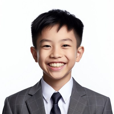 Smiling Asian boy in suit