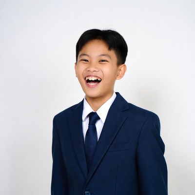 Asian boy smiling in suit