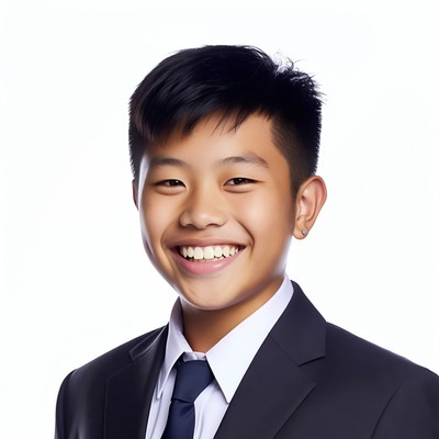 Smiling Asian boy in suit