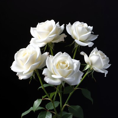 White Roses Bouquet on Black Background