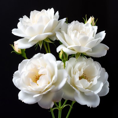 White Roses Bouquet on Black Background