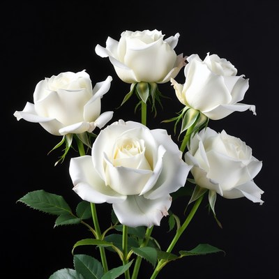 White Roses Bouquet on Black Background
