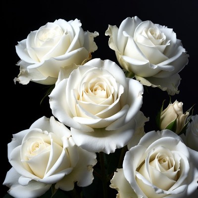 White Roses Bouquet on Black Background