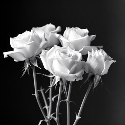 White Roses Bouquet Black Background