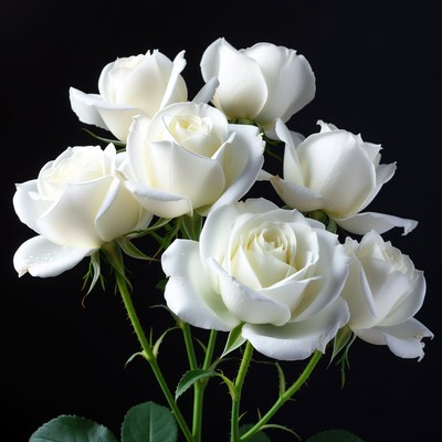 White Roses Bouquet on Black Background