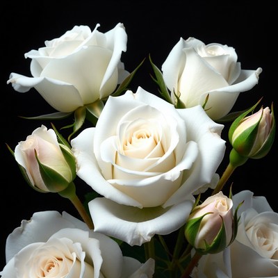 White Roses Bouquet on Black Background