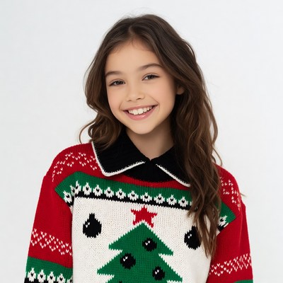 Girl smiling in Christmas sweater